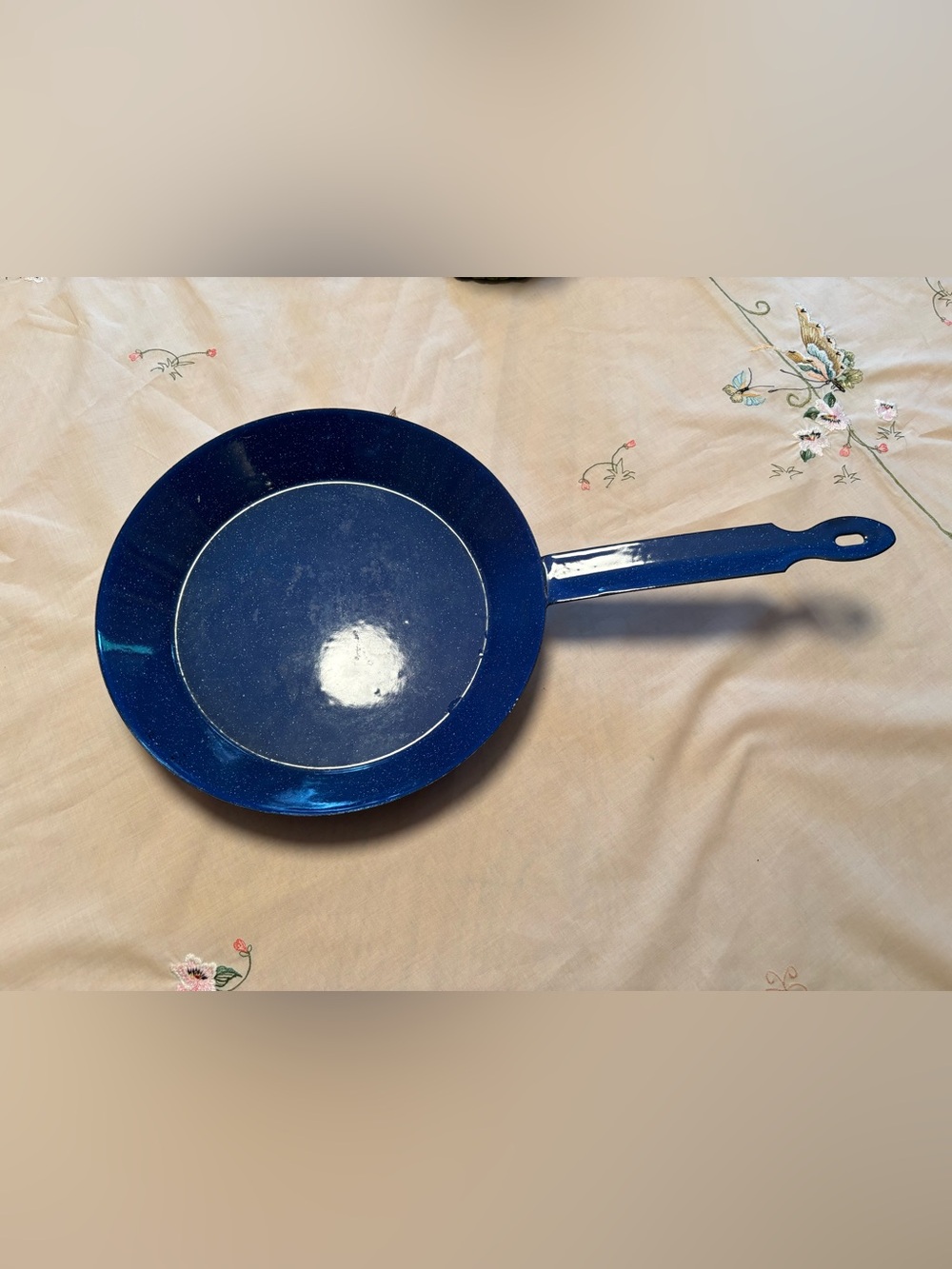 VTG Royal Blue Speckled Enamelware 9" Pan Skillet with Handle